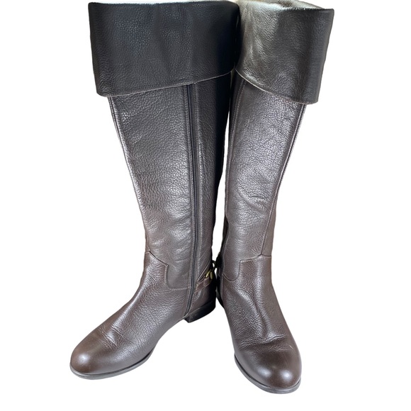 Ros Hommerson Brown Knee Boots with Buckle on Heel Womens Shoes Size 8 - Picture 5 of 7